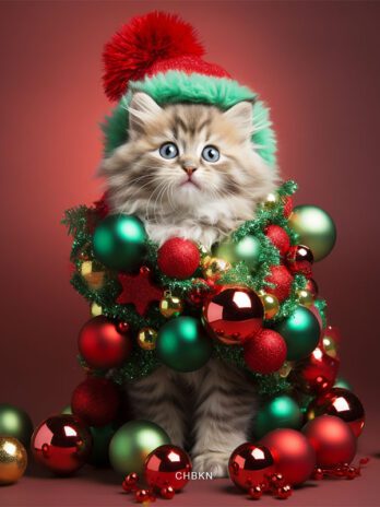 Surprised Christmas Tree Kitten