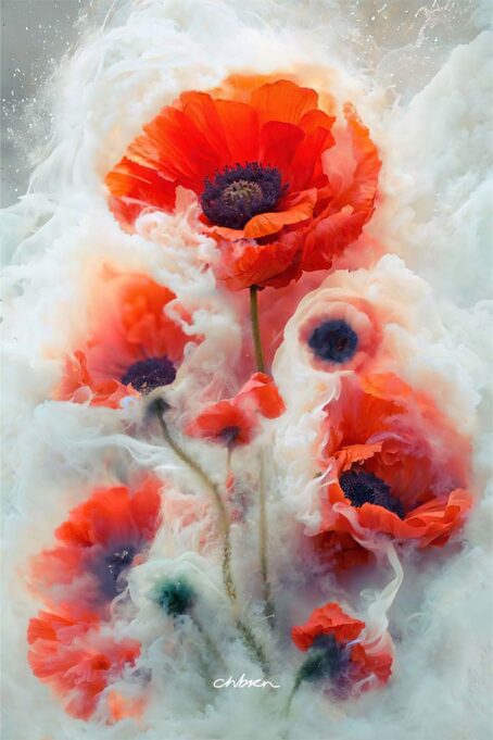 Red Poppies in smoke