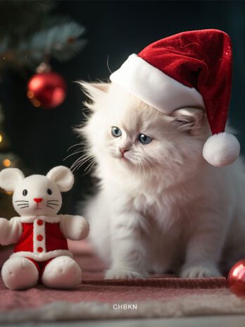 White Kitten and Toy White Mouse