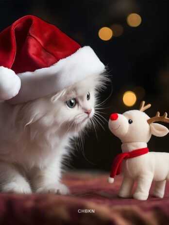 White Kitten and Toy Reindeer
