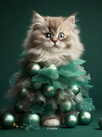 Surprised Kitten in Christmas Tree Costume