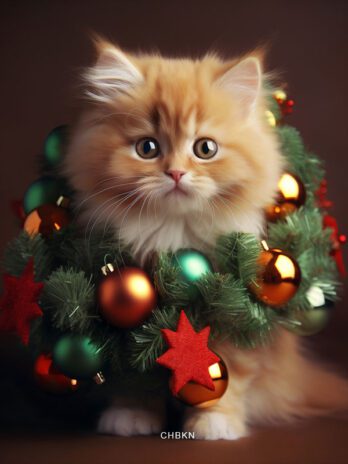 Red Kitten Adorned as Christmas Tree