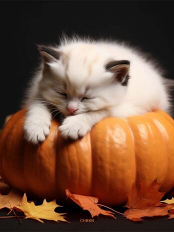 White Kitten on Pumpkin