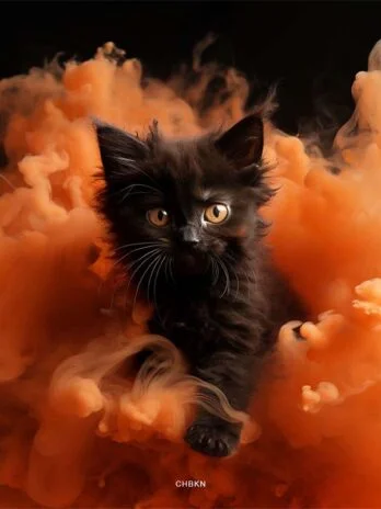 Black Kitten in Orange Smoke