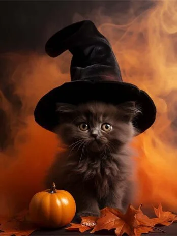 Witchy Kitten in Orange Smoke