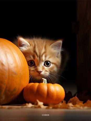Hiding Kitten Amidst Pumpkins