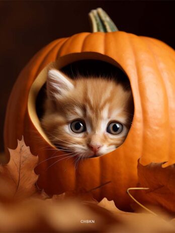 Kitten’s Head in Large Pumpkin