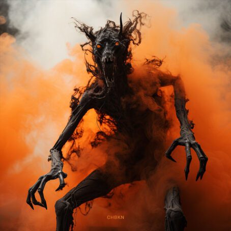 A humanoid monster with arms like branches, burning eyes and a terrible mouth