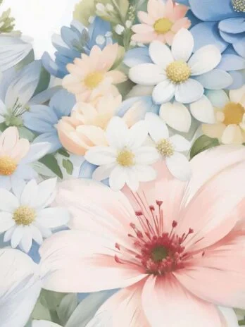 Blue, White, and Pink Flower Heart Pattern