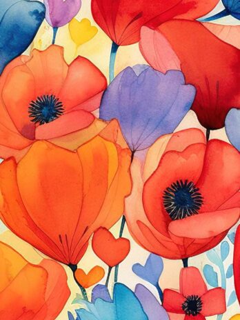 Red and Blue Poppy Heart Drawing