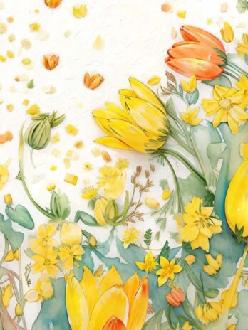 Yellow and Orange Flower Heart Drawing