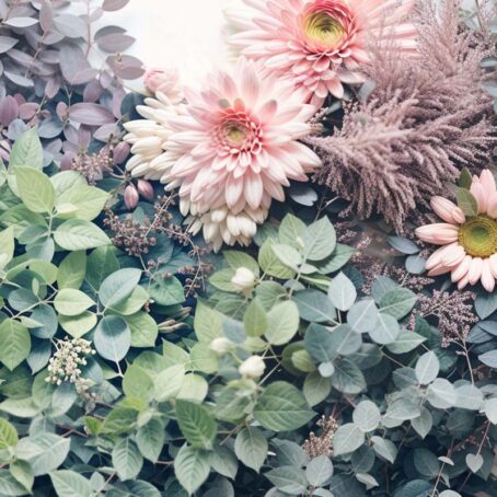 Green Leaves and Pink Flower Heart Composition - Image 2