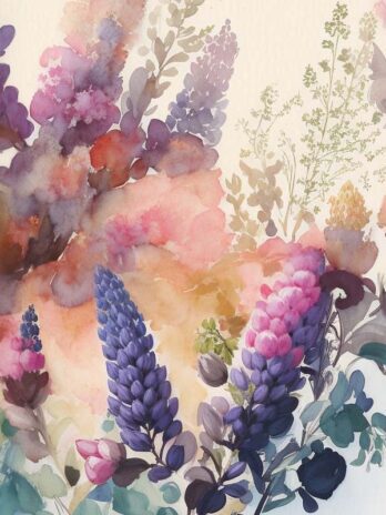 Watercolor Lupin Heart Still Life