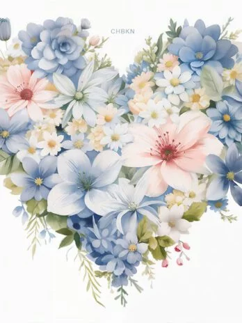 Blue, White, and Pink Flower Heart Pattern