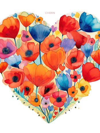 Red and Blue Poppy Heart Drawing