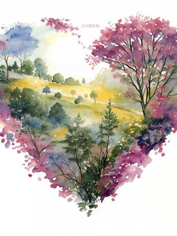 Watercolor Heart Landscape