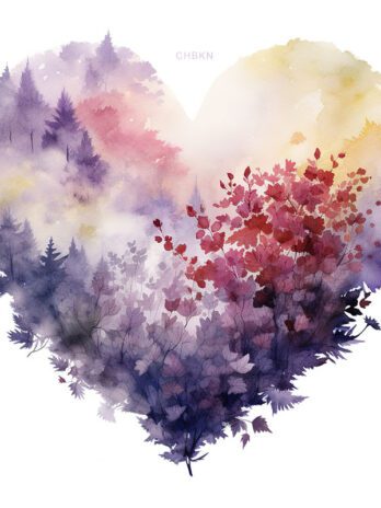 Misty Watercolor Heart Landscape