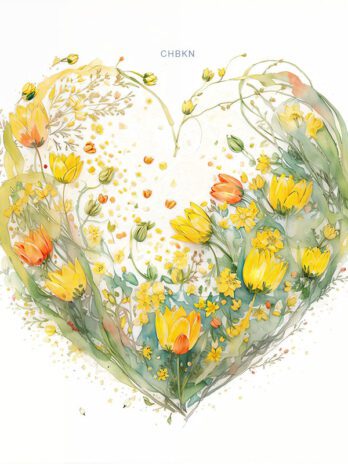 Yellow and Orange Flower Heart Drawing