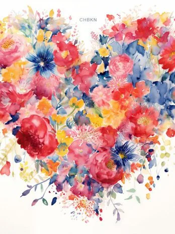 Bright Red-Yellow Floral Heart