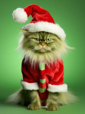Green Grinch Cat in Studio