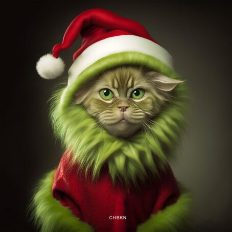 A portrait of the Grinch portrayed as a cat.