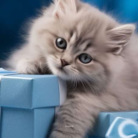 Gray Kitten on Blue Christmas Gift Boxes - Image 2