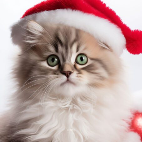 Kitten in Red Santa Hat Amid Snowy Red Baubles - Image 2