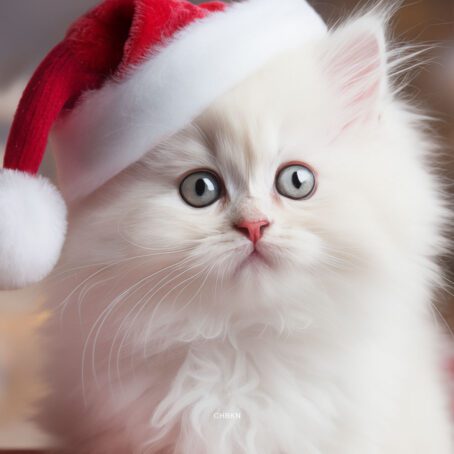 White Kitten in Santa Hat Amid Christmas Decor - Image 2