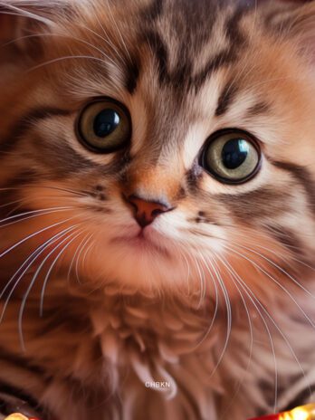 Kitten Playing with Garland of Lights