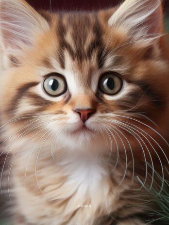 Kitten Peeking Through Decorated Christmas Tree