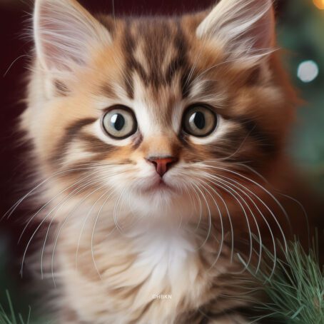 Kitten Peeking Through Decorated Christmas Tree - Image 2