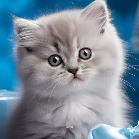 Gray Kitten in Blue Christmas Studio - Image 2