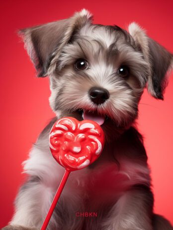 Schnauzer Puppy Ready to Bite Heart Lollipop