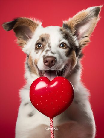 Funny Dog Licking Giant Red Candy Heart