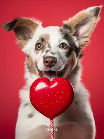 Funny Dog Licking Giant Red Candy Heart