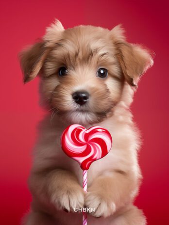 Cute Puppy Holding Heart Lollipop