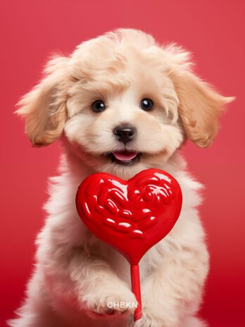 Cute Dog Poses with Giant Heart Lollipop
