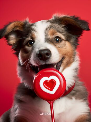 Australian Cattle Dog with Heart Lollipop