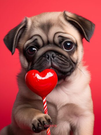 Pug Holding  Heart-Shaped Lollipop