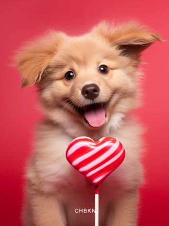Playful Dog with Tongue Out and Heart Lollipop
