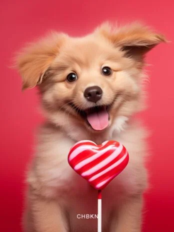 Playful Dog with Tongue Out and Heart Lollipop