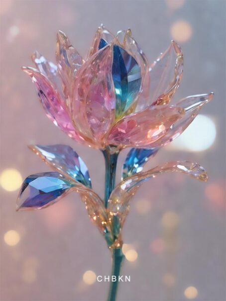 Multicolored crystal tulip with shimmering petals, exuding beauty and peace.