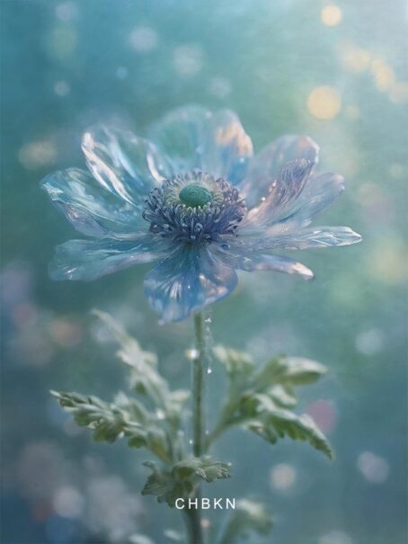 Blue jewel anemone with a shimmering center, radiating elegance.