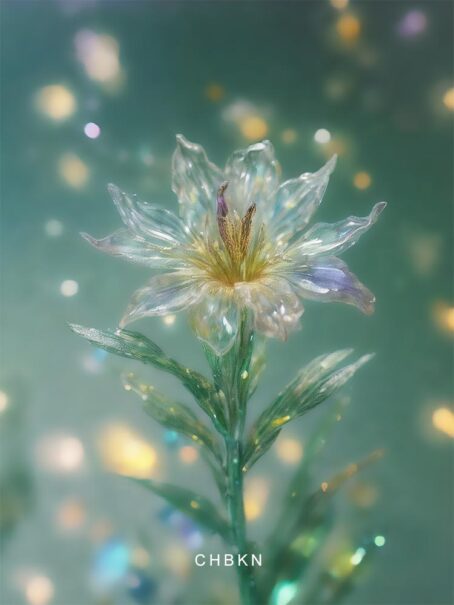 Crystal stargazer lily with soft white and gold shimmering petals.