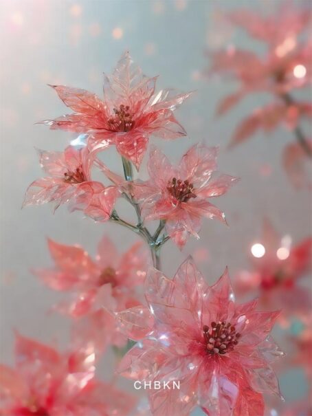 Soft pink jewel poinsettias with shimmering petals.