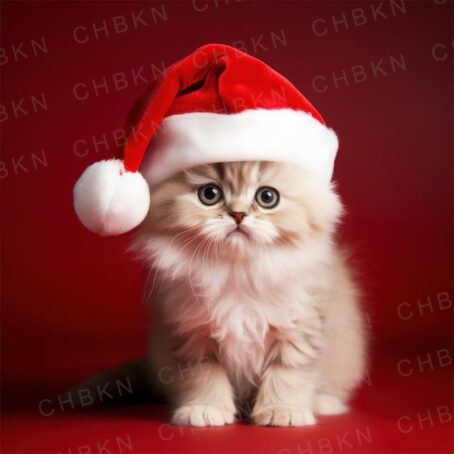 Adorable kitten in Santa hat, festive cheer