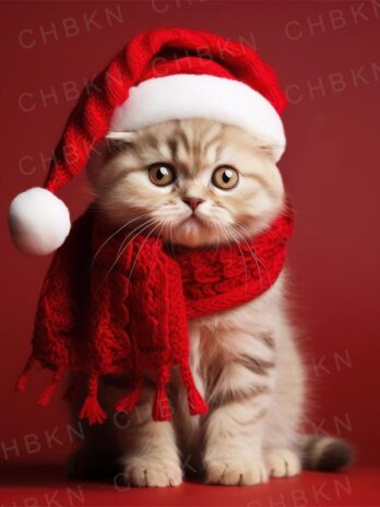 Kitten in Red Scarf and Santa Hat – Cozy Christmas