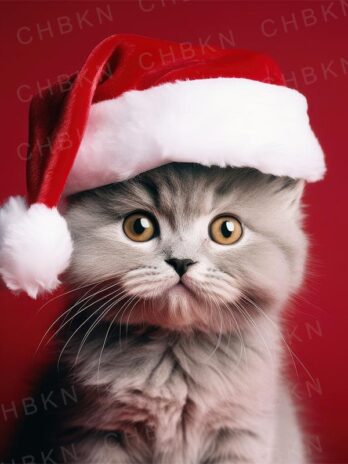 Grey Kitten in Santa Hat – Christmas Joy