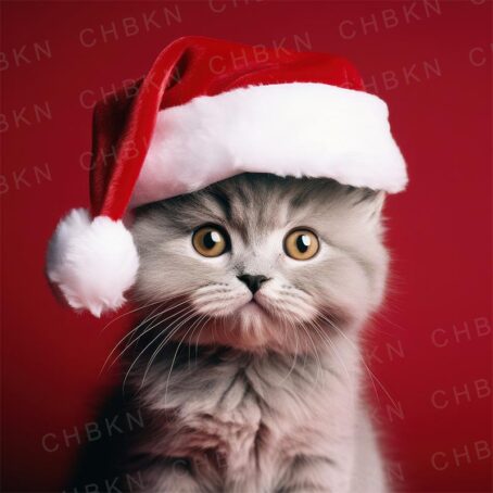 Grey kitten in Santa hat