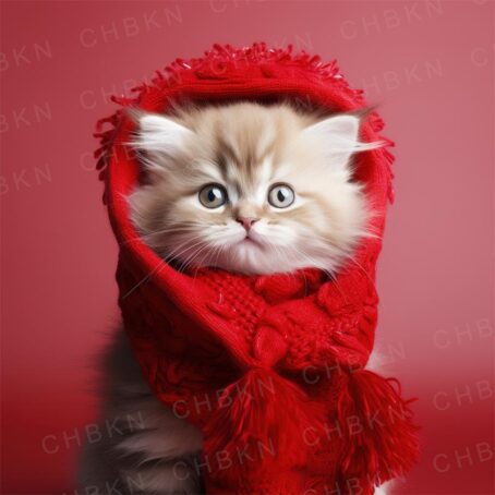 Kitten in red hood